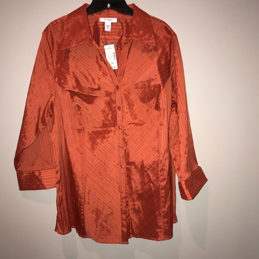 Rust Orange Button Up Textured Blouse 18/20 2X